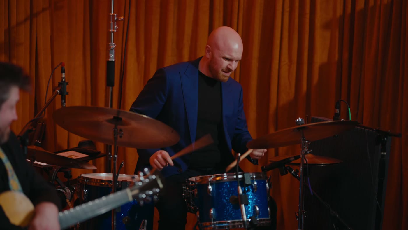 Ryan Shaw playing drums live in the studio